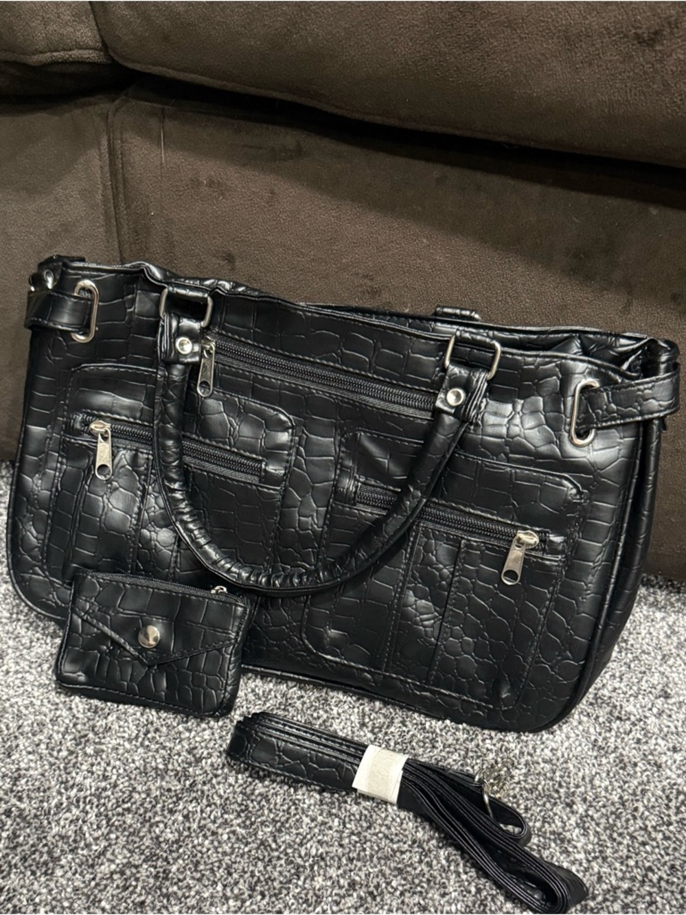 Black Snake Faux Leather Satchel Top Handle Purse Like New